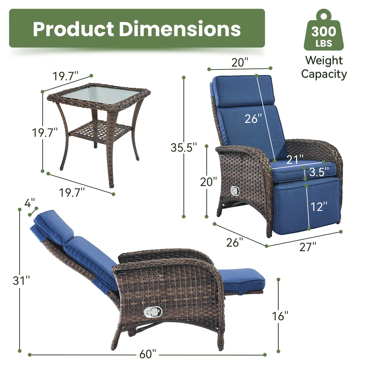 OPOHORO Outdoor Recliner Chair, Adjustable Reclining Patio Chair with Cushion, Wicker Outdoor Chaise Lounge with Adjustable Backrest and Footrest, Ideal for Pool Deck, Beige