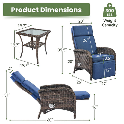 OPOHORO Outdoor Recliner Chair, Adjustable Reclining Patio Chair with Cushion, Wicker Outdoor Chaise Lounge with Adjustable Backrest and Footrest, Ideal for Pool Deck, Beige