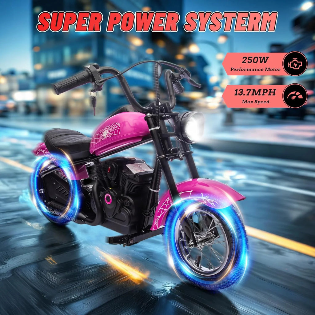 Electric Dirt Bike for Kids, 24V Motor Kids Dirt Bike, Cuoote 250W Ride On Motorcycle up to 15 mph, 150 lb Max Weight, Twist Throttle, Power Display, Rear Suspension, Hand Brake