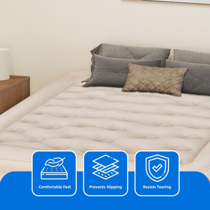 Dextrus Inflatable Queen Air Mattress with Built-in Pump, Frame, Velvet Surface & Portable Storage Case, Khaki