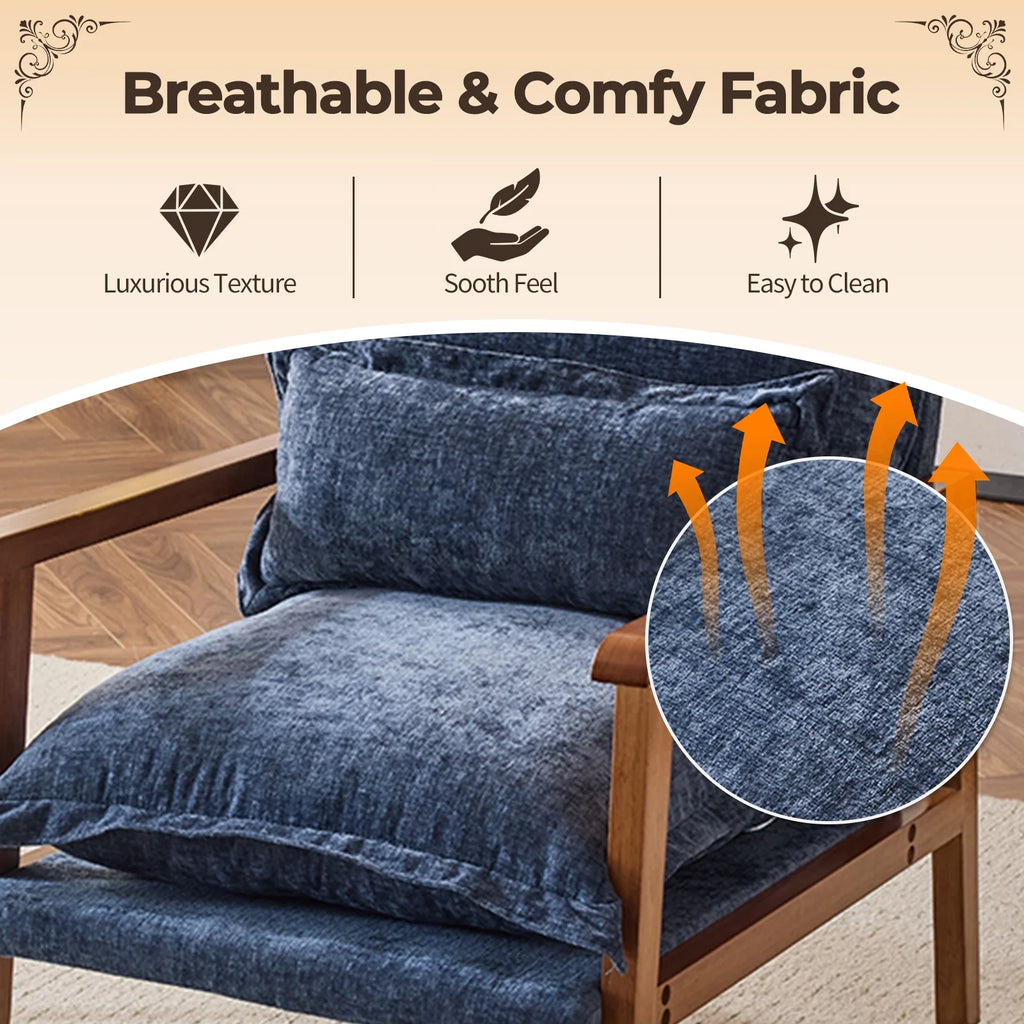 Ktaxon Chenille Accent Chair, Solid Wood Armrests Armchair, Metal Frame for Stability, Single Sofa with Comfortable Cushions and Lumbar Pillow Beige