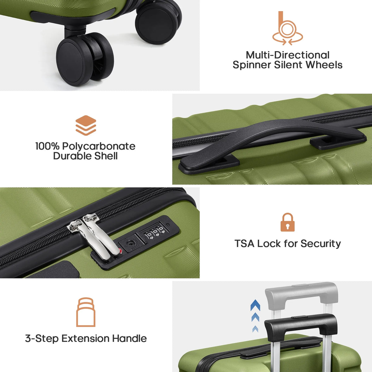 MIUSSE Luggage Sets 3 Piece, 20 Inch Carry On Luggage with Wheels, 100% PC Hardshell Suitcase with TSA Lock, Carry On Suitcases Airline Approved With Travel Backpack for Men Women