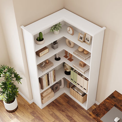 EuKer 5 Tier Corner Bookcase, L-Shaped Bookshelf with Large Storage Capacity for Living Room, Bedroom, Office (Half Panel, Retro Brown)