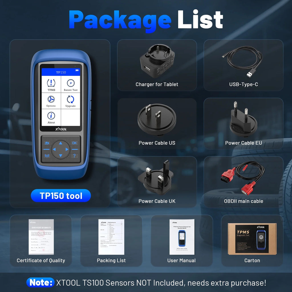 XTOOL TP150 TPMS Pr0gramming Tool, TPMS Relearn Tool, Activate/Relearn All Known TPMS Sensors (315/ 433MHz), Program XTOOL TS100 Sensors, TPMS Reset Diagnosis Tool