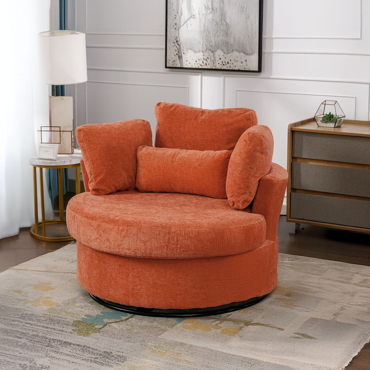 Muumblus Teddy Swivel Accent Barrel Chair, Modern Oversize Sherpa Comfy Round Reading Armchair for Living Room, Ivory