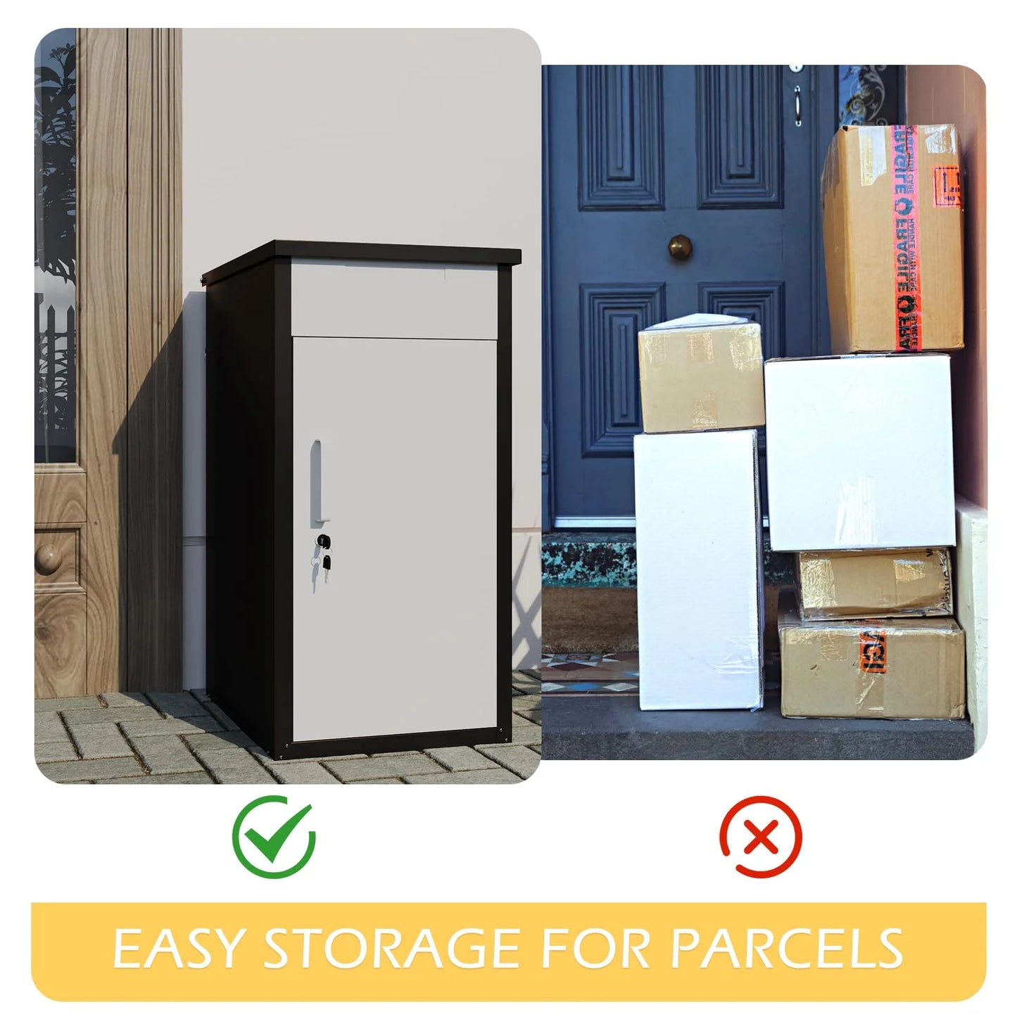 AECOJOY Package Delivery Boxes for Outside Parcel Drop Box Outdoor Storage Box Wall Mounted Express Mail Package Delivery Box 17" x 16" x 38.3" Black