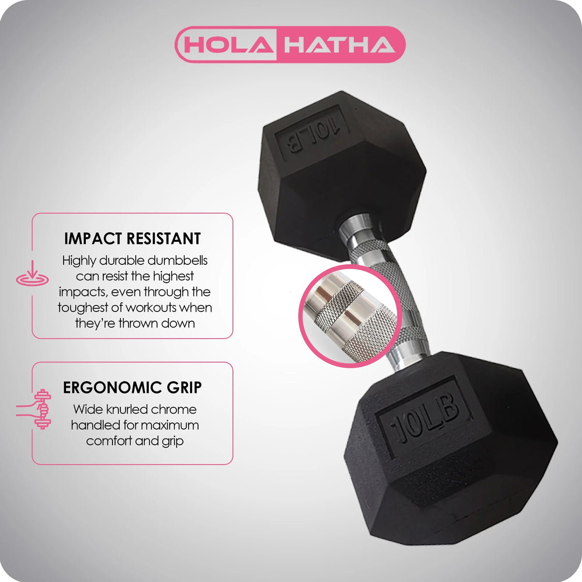 HolaHatha Hex Dumbbell with Rack, 5/10/15/20/25 lb (Black)