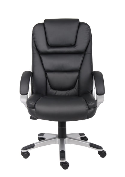 Boss Office Products LeatherPlus Executive Chair with Casters, Black