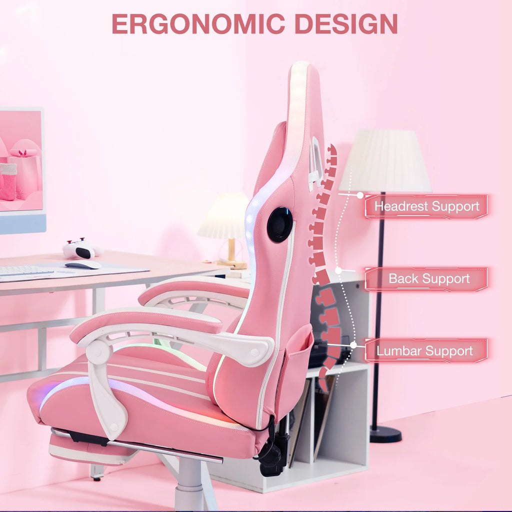 HOFFREE Big and Tall Gaming Chair with Speakers and RGB Lights, Gamer Chair with Footrest, Lumbar Support Height Adjustable 360-Swivel Seat and Headrest for Adults, 400lbs