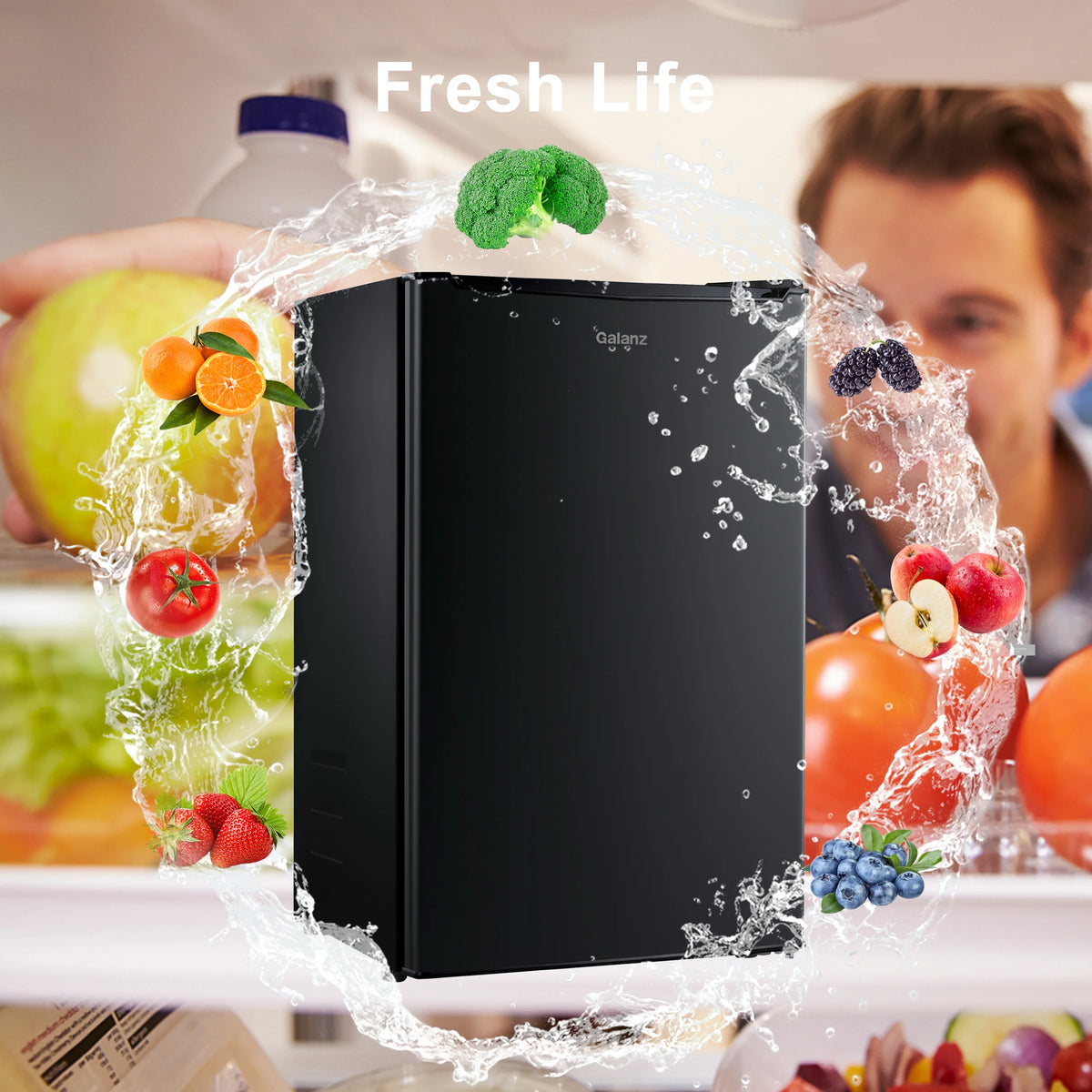 Galanz 3.3 Cu ft One Door Mini Fridge, Black Estar, New