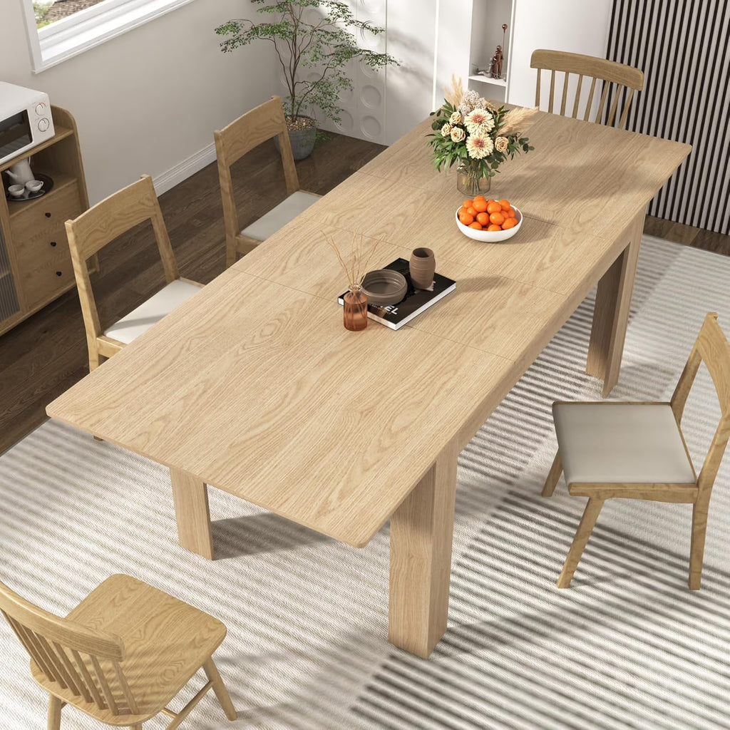 ChVans Large Mobile Extendable Dining Table for 6-8, Modern Wood Kitchen Table Rectangular Table for Dining Room, Living Room