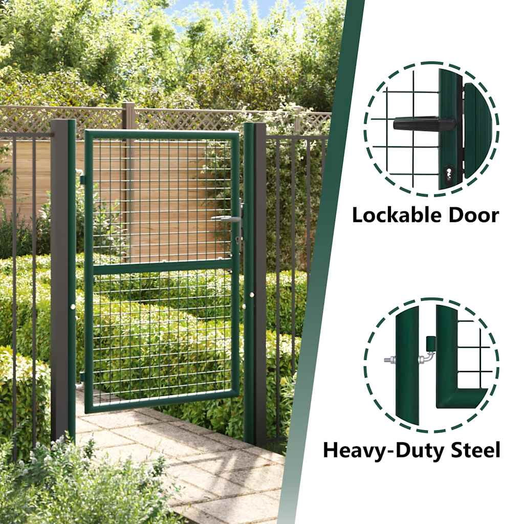 vidaXL Fence Gate Metal Fence Post Garden Gate for Outdoor Patio Steel Green