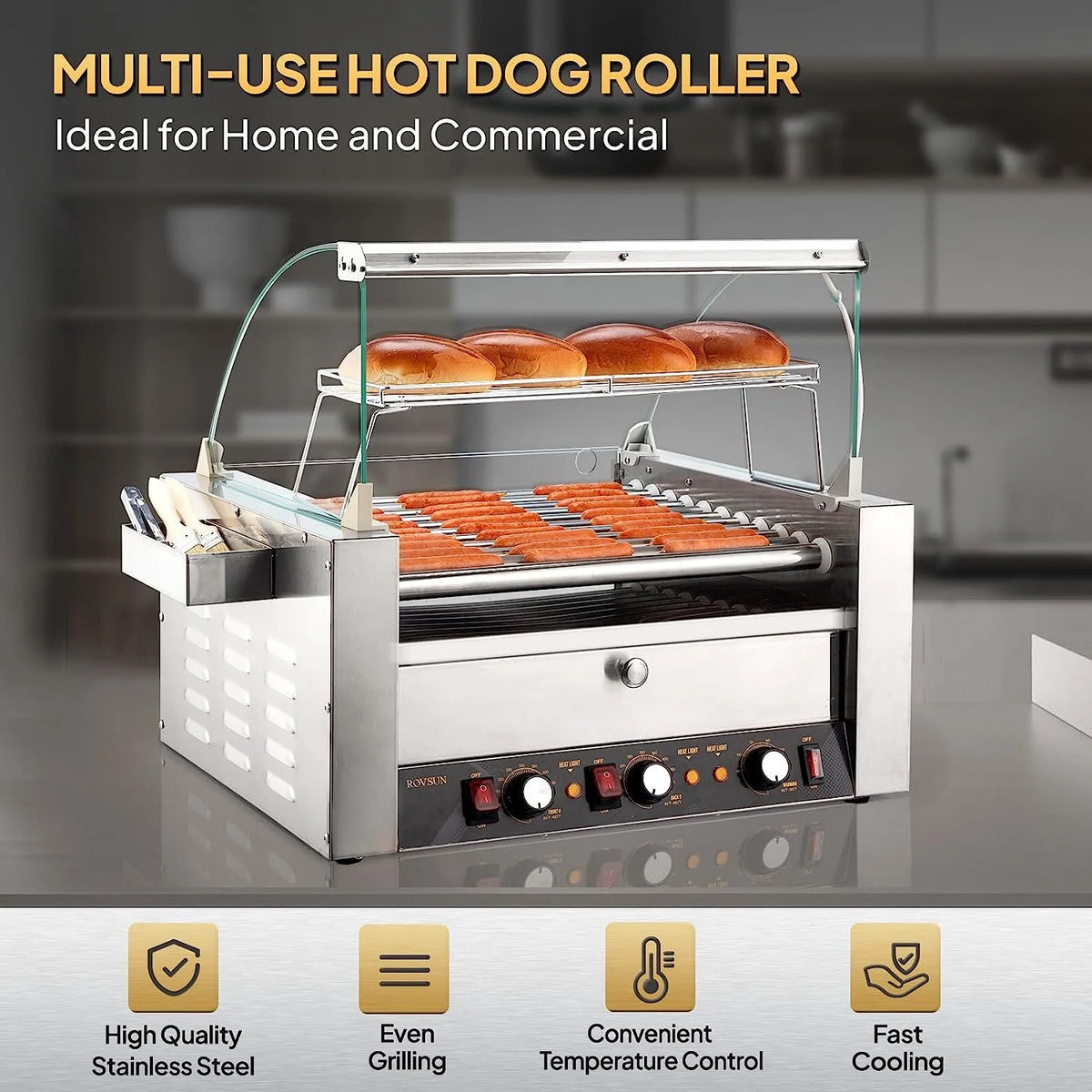 ROVSUN 1050 W 18 Hot Dog Capacity Commercial Hot Dog Roller Grill