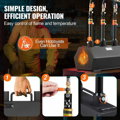 Choco Moon Propane Forge Portable Double Burner Tool, Large Capacity Blacksmith Farrier Forge, Mini Furnace Blacksmithing Kit, Gas Forging Tools Equipment, 2 Burner Forge, Black