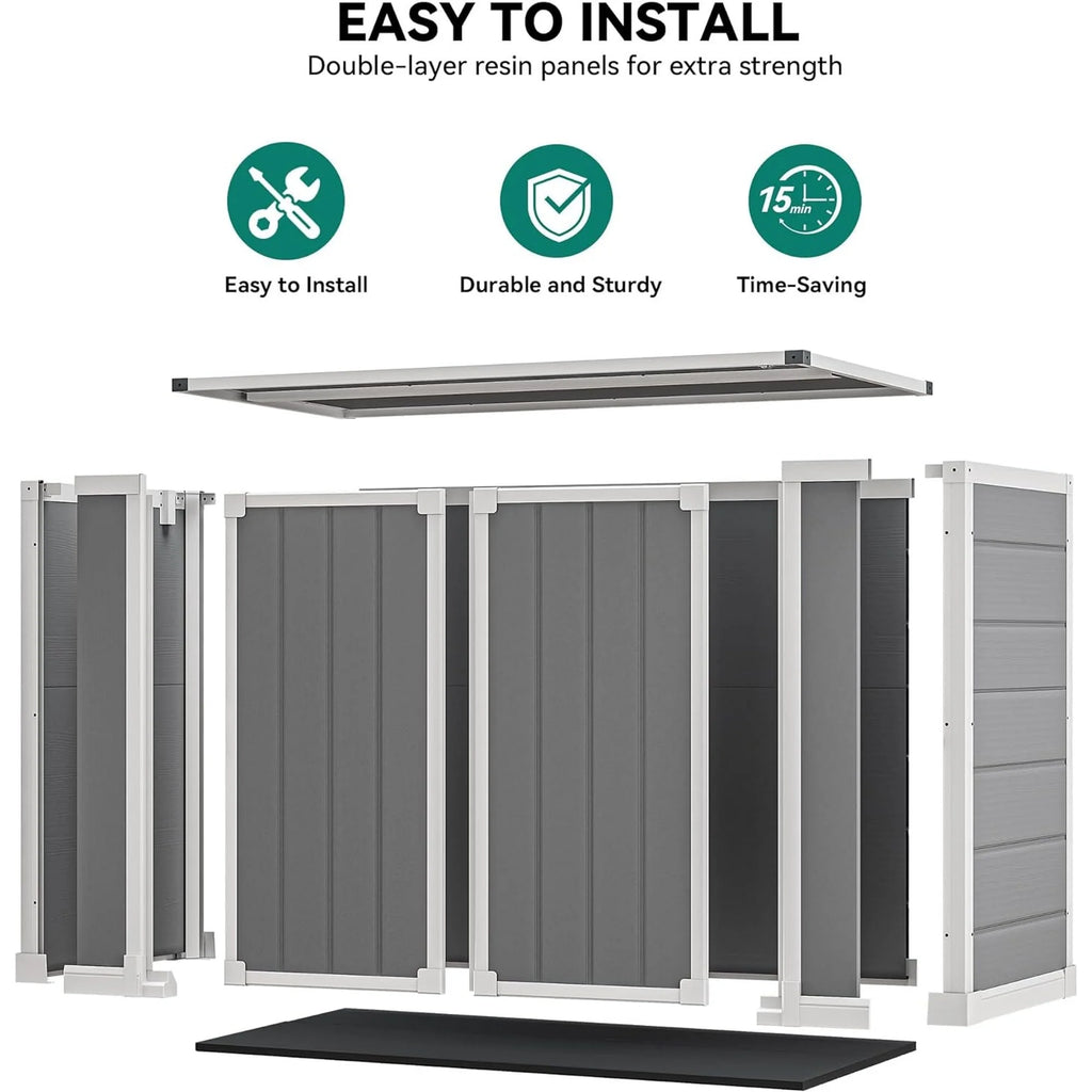 5'��3' Outdoor Storage Shed, Resin Storage Cabinet, Garden Tool Shed with Double Lockable Doors, Organizer Cabinet for Patio Yard, Gray