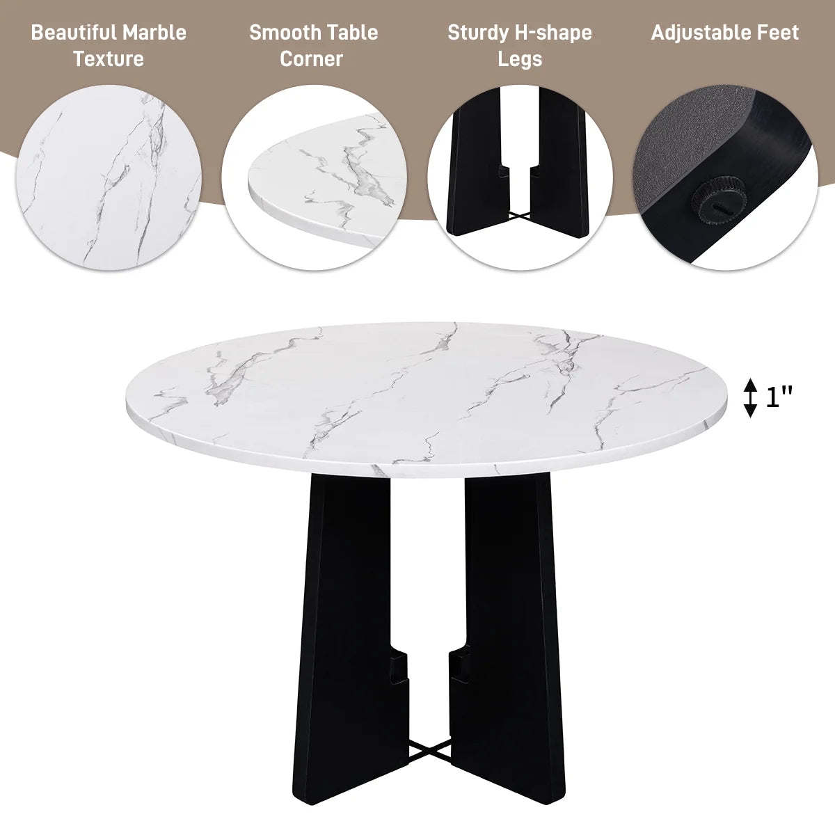 EUROCO 5-Piece Round Dining Table Set for 4, 43.3'' Kitchen Room Table with 4 Upholstered Chairs and Solid Wood Frame,Kitchen Table Set for Home Living Dining Room, Grey & Black