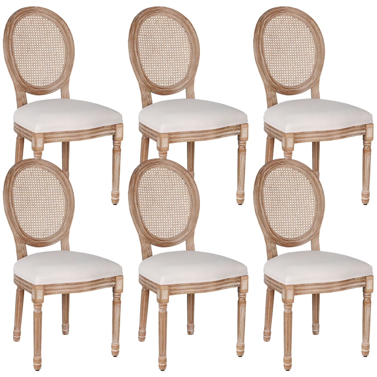 French Dining Chairs Set of 2 Beige Natural Fabric Round Back with Solid Wood Legs and Frame for Bedroom Dining Room Kitchen