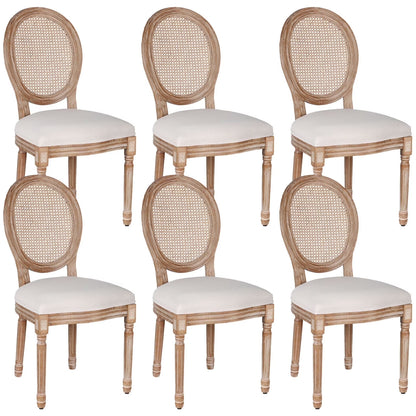 French Dining Chairs Set of 2 Beige Natural Fabric Round Back with Solid Wood Legs and Frame for Bedroom Dining Room Kitchen