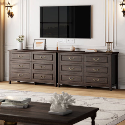 GIKPAL White Dresser for Bedroom, 6 Drawers Wood Dresser with Antique Handles, Farmhouse Rustic Chest of Drawers for Bedroom, Living Room, Entryway & Hallway