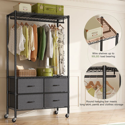 71" H Clothes Rack with Fabric Drawers, Freestanding Garment Rack with Metal Wire Shelf, Pink
