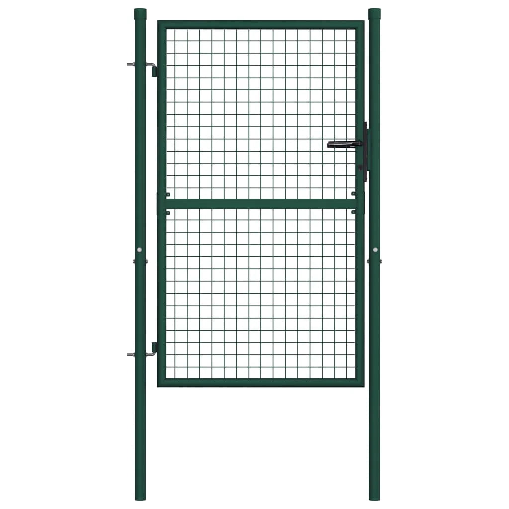 vidaXL Fence Gate Metal Fence Post Garden Gate for Outdoor Patio Steel Green