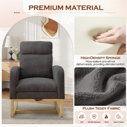 FFH Rocking Chair Nursery, Tufted Accent Rocker Chair, Upholstered Armchair with Adjustable Footrest, Side Pocket, High Backrest, Padded Seat, Polyester Blend (Retro, Dark Gray)