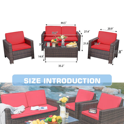Lacoo 4 Pieces Patio Furniture Sets Rattan Chair Wicker Conversation Sofa Set Outdoor Tble and Chairs for Backyard Porch Garden Poolside Balcony, White