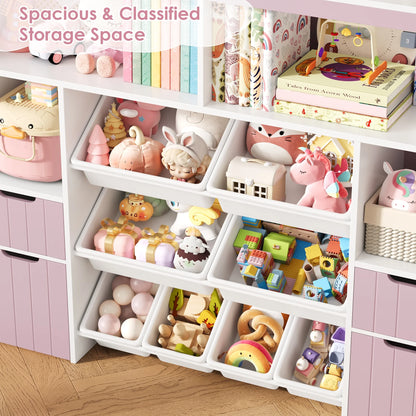 Homfa Kids Toy Storage Organizer with Removable Bin, Kids Bookshelf and Bookcase Toy Box with Drawers for Playroom, Classroom, White