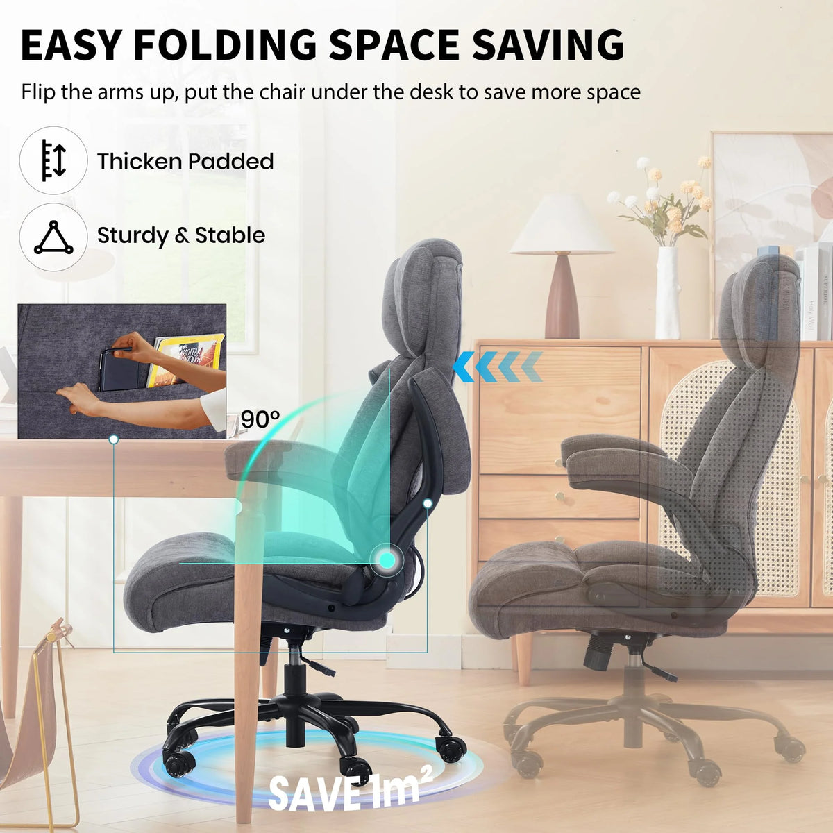 HomeZeer Executive Office Chair, Big and Tall Home Office Chairs 400lbs, High Back Executive Office Chair with Adjustable Flip up Arm, Wide Seat Leather Desk Computer Chairs, Black