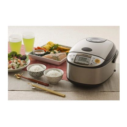 Zojirushi Micom Rice Cooker and Warmer (5.5-Cup/ Stainless Brown) with Bowl and Spoon
