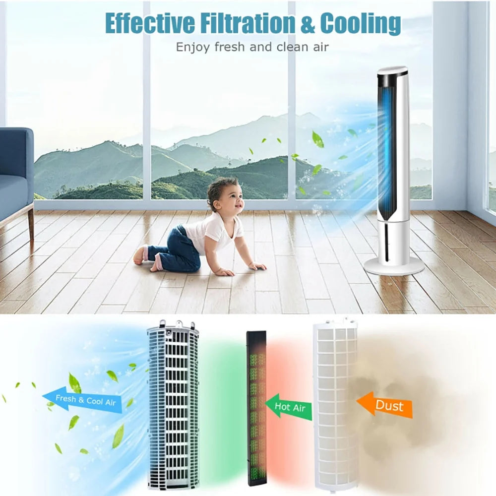Topcobe 41" Evaporative Air Cooler with 3 Modes and 3 Speeds, Smart Floor Fans for Bedroom, Standing Bladeless Fan, White