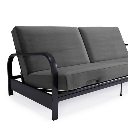 DHP College Metal Arm Futon, Black Frame with Gray Mattress