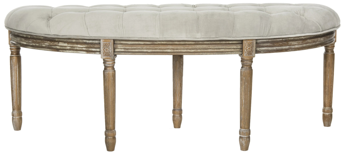 SAFAVIEH Abilene Tufted Rustic Semi Circle Bench, Beige/Rustic Oak