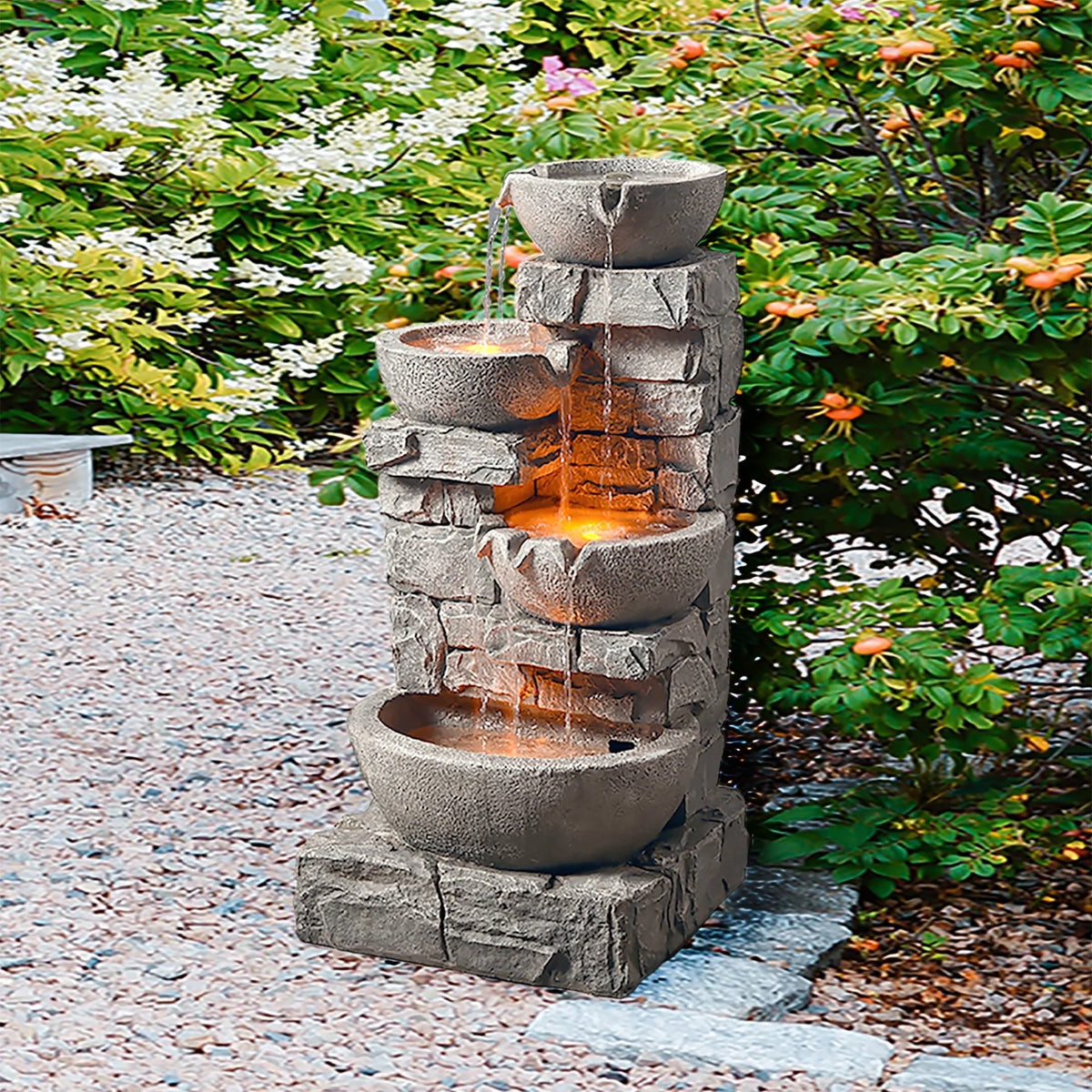 Teamson Home 33.25" Floor Water Fountain with LED Lights, Gray
