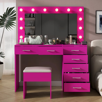 Ktaxon Large Makeup Vanity, Vanity Table Set w/ Visible Glass Top w/ Charging Station, White