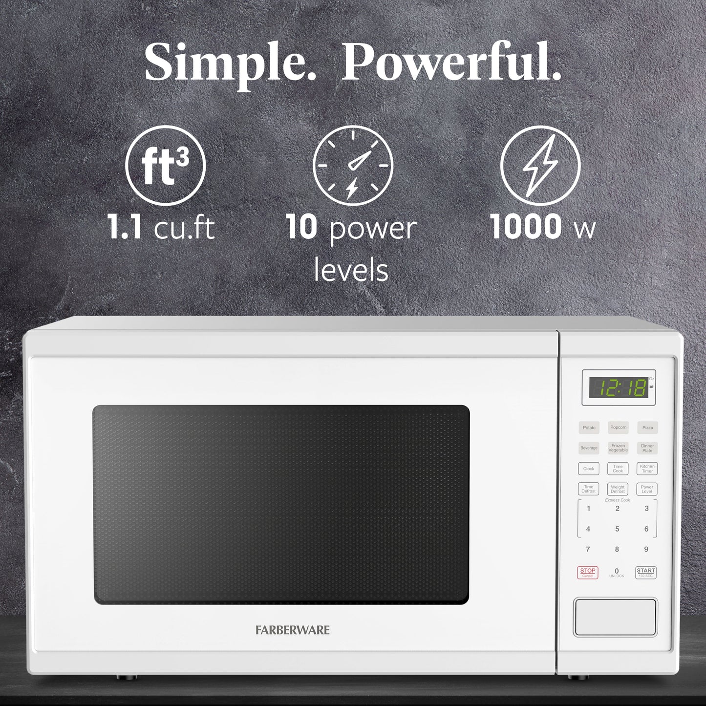 Farberware Countertop Microwave Ov 1100 Watts, 2.2 cu ft - Smart Sensor With LED Lighting and Child Lock - Perfect for Apartments and Dorms - Easy Clean Black Interior, Stainless Steel