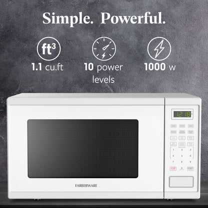 Farberware Countertop Microwave Ov 1100 Watts, 2.2 cu ft - Smart Sensor With LED Lighting and Child Lock - Perfect for Apartments and Dorms - Easy Clean Black Interior, Stainless Steel