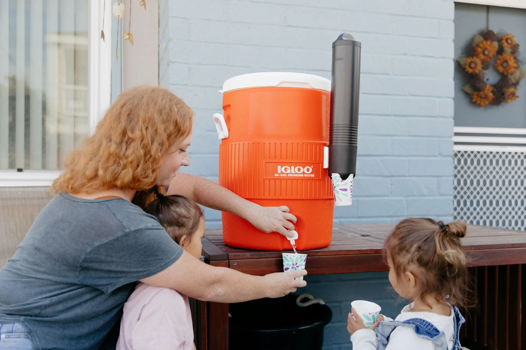 Igloo 10-Gallon Seat Top Water Jug with Cup Dispenser - Orange