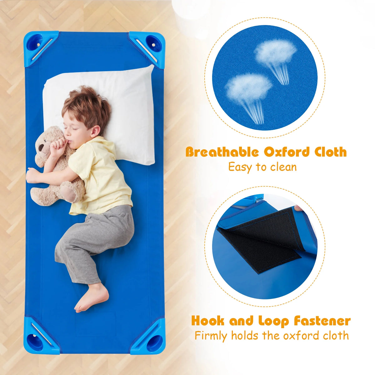 Costway Pack of 6 Kids Stackable Naptime Cot 52'' L x 23'' W Daycare Rest Mat Blue