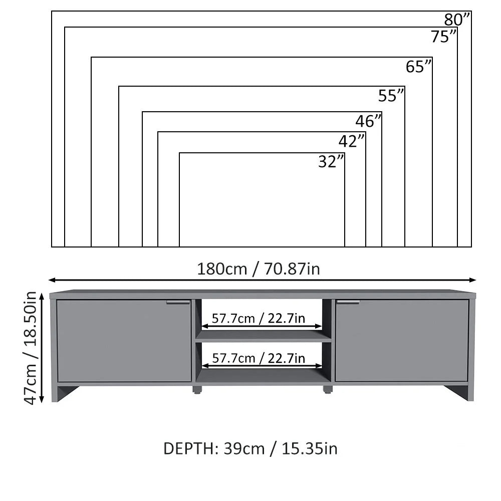 Madesa TV Stand Large Media Console with Cable Management for 65, 75 Inch Media Storage Gaming Living Room Entertainment Center Modern Wooden Television Cabinet - Black