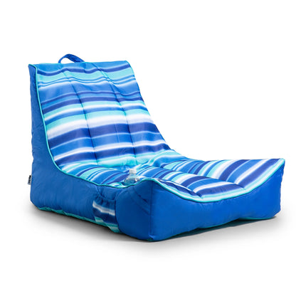 Big Joe Captain's Float No Inflation Needed Pool Lounger with Drink Holder, Blurred Blue Double Sided Mesh, Quick Draining Fabric, 3 feet
