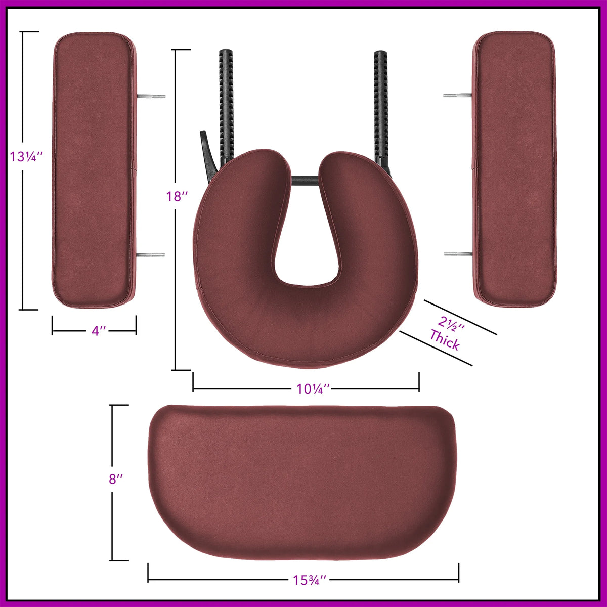 Saloniture Professional Portable Lightweight Bi-Fold Memory Foam Massage Table with Reiki Panels  - Includes Headrest, Face Cradle, Armrests and Carrying Case - Burgundy
