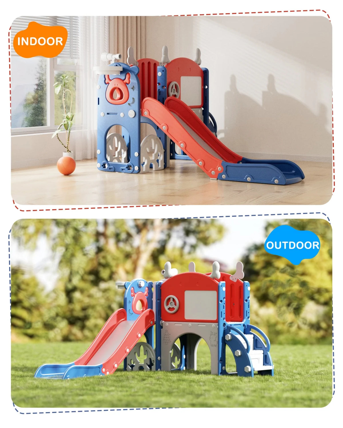 Korimefa 11-in-1 Toddler Slide Set with Golf, Basketball Hoop, Kids Slide for Toddlers Age 1-4, Climber Slip and Slides, Baby Outdoor Toys