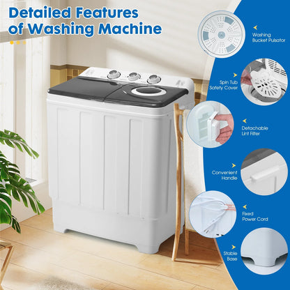 Artbros 28lbs Portable Twin Tub Washing Machine with Drain Pump, Compact Laundry Washer for Apartments, Dorms, Blue