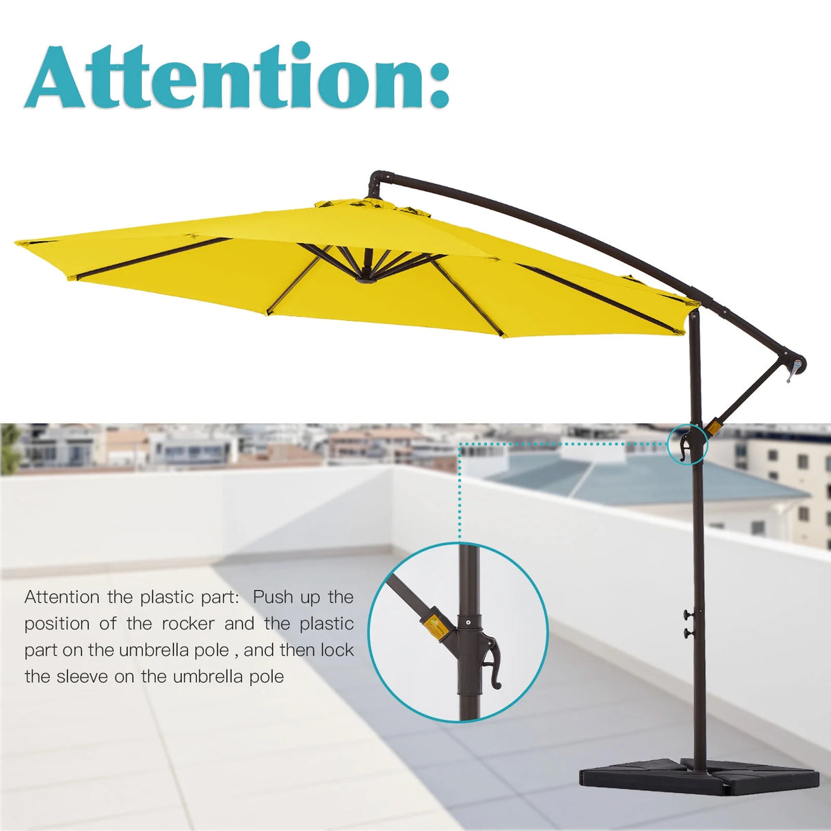 JUSTLET 10ft Heavy Duty Patio Hanging Offset Cantilever Patio Umbrella W/ 4-Piece Base Included Included, Beige