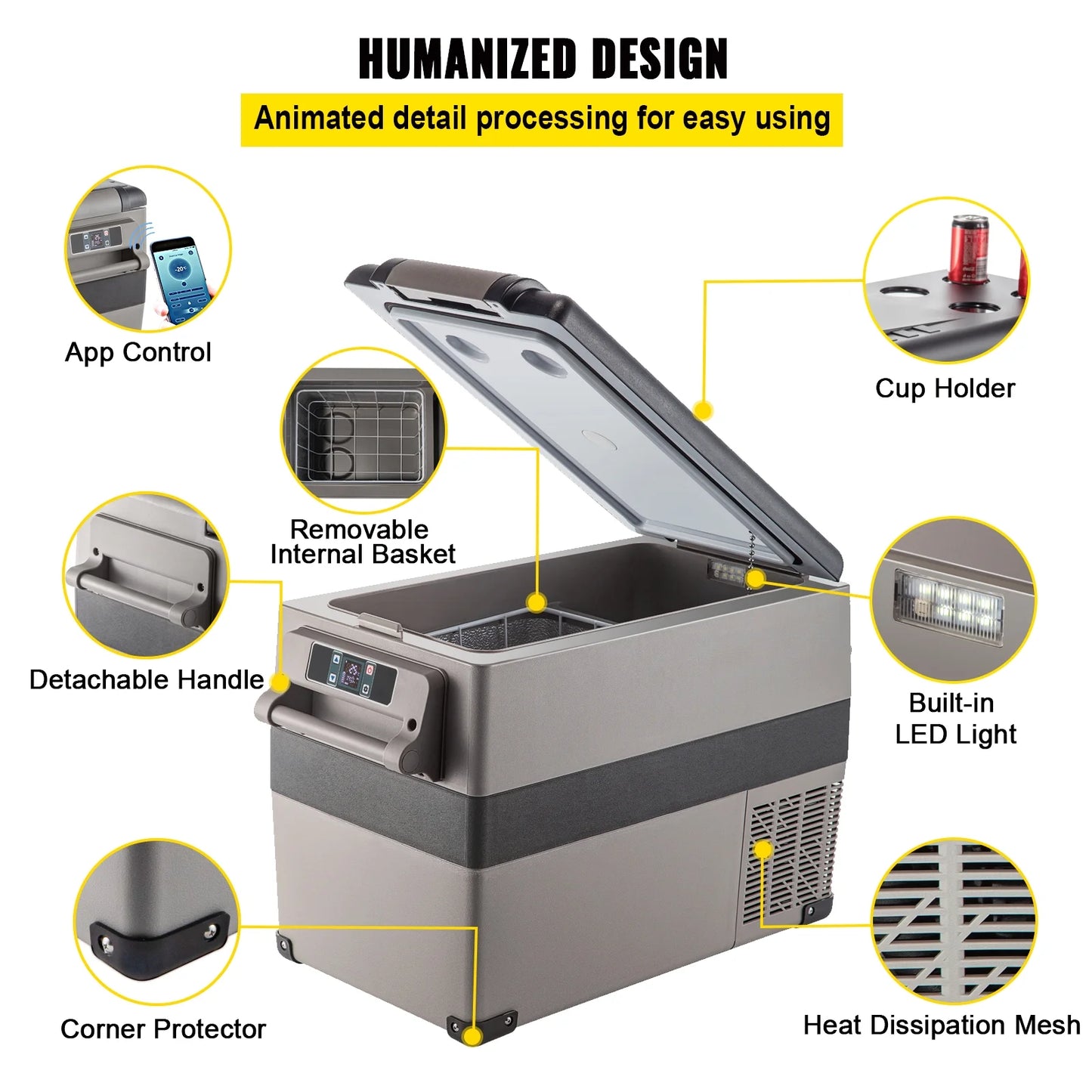 BENTISM 22L Portable Car Refrigerator, 23 Quart RV Fridge, 12/24V DC & 110-240V AC Vehicle Car Truck Boat Mini Electric Cooler for Driving Travel Fishing Outdoor and Home Use