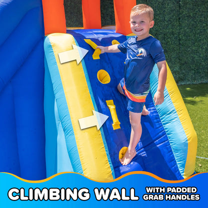 Sportspower�?Big Wave II Inflatable Water Slide with Climbing Wall & Splash Pool, Ages 3-8, Heavy Duty, ASTM Certified, Lifetime Warranty on Included Blower