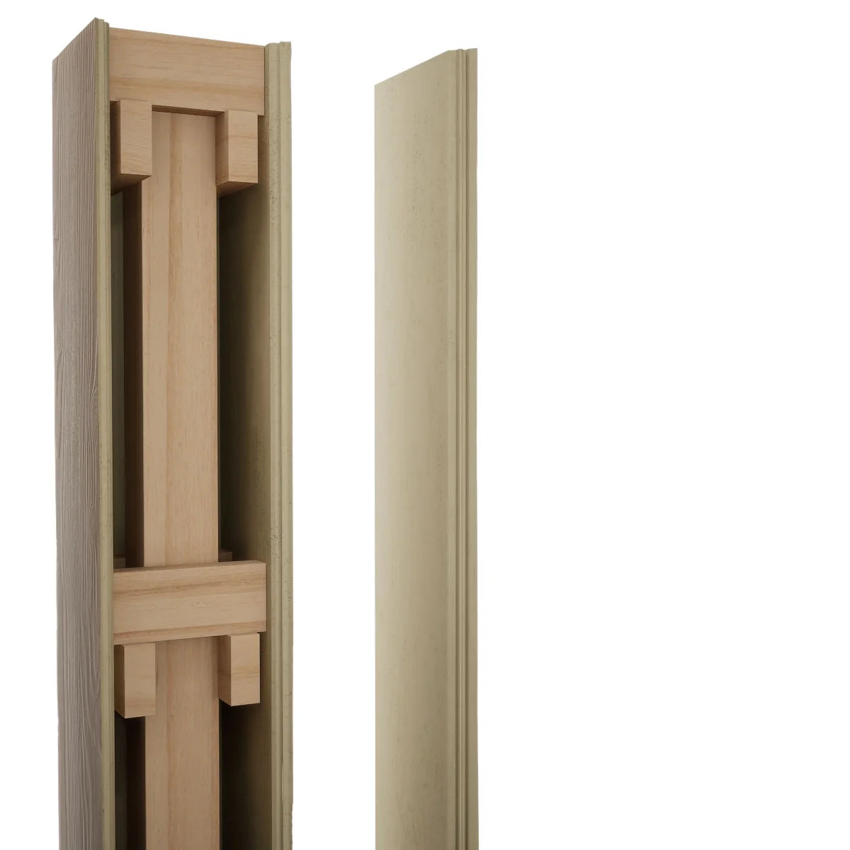 Ekena Millwork 6"W x 5'H Sand Blasted Endurathane Faux Wood Non-Tapered Square Column Wrap with Faux Iron Capital & Base
