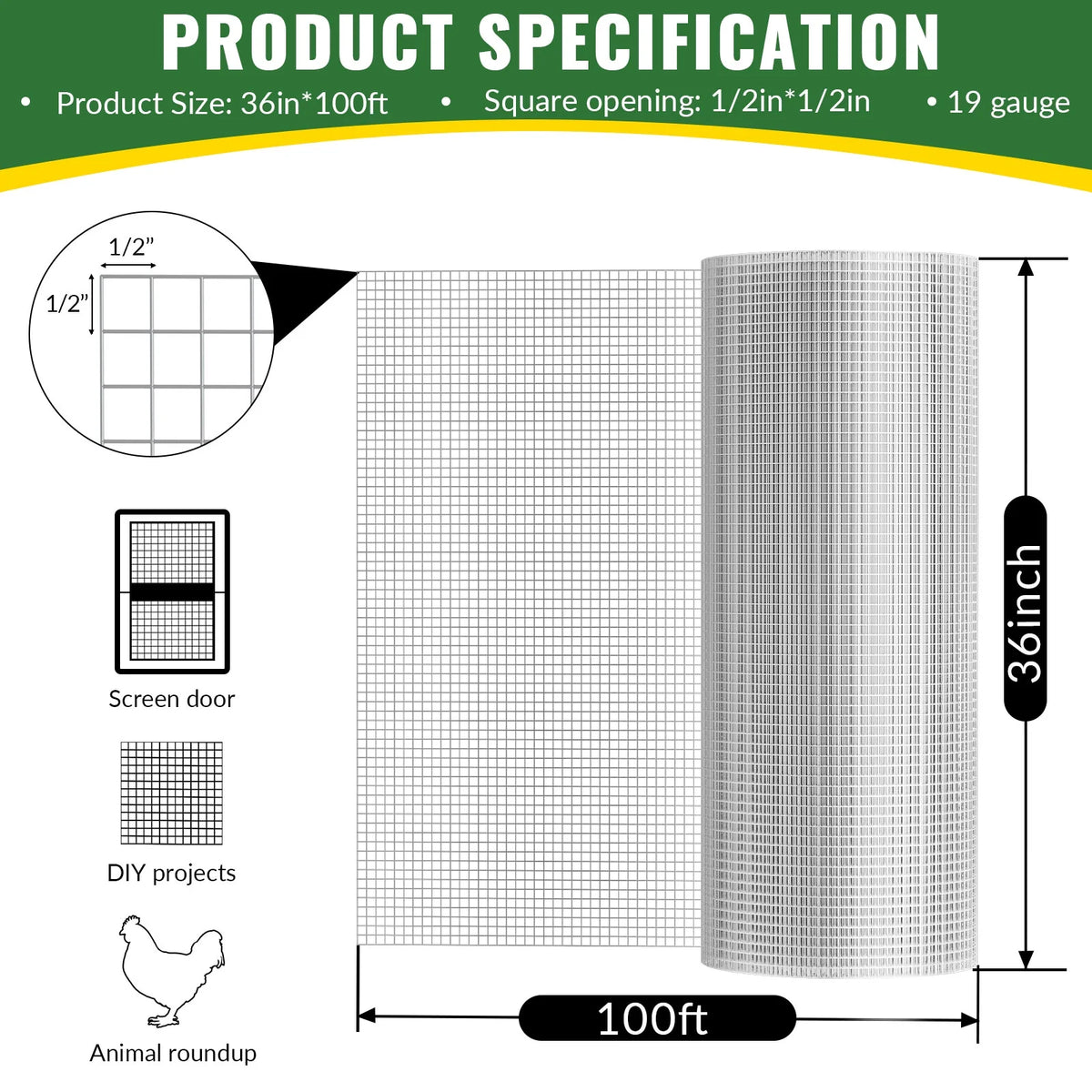 DWALE 48inx100ft 19 Gauge Heavy Duty Galvanized Wire Fence