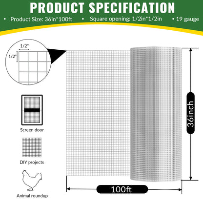 DWALE 48inx100ft 19 Gauge Heavy Duty Galvanized Wire Fence